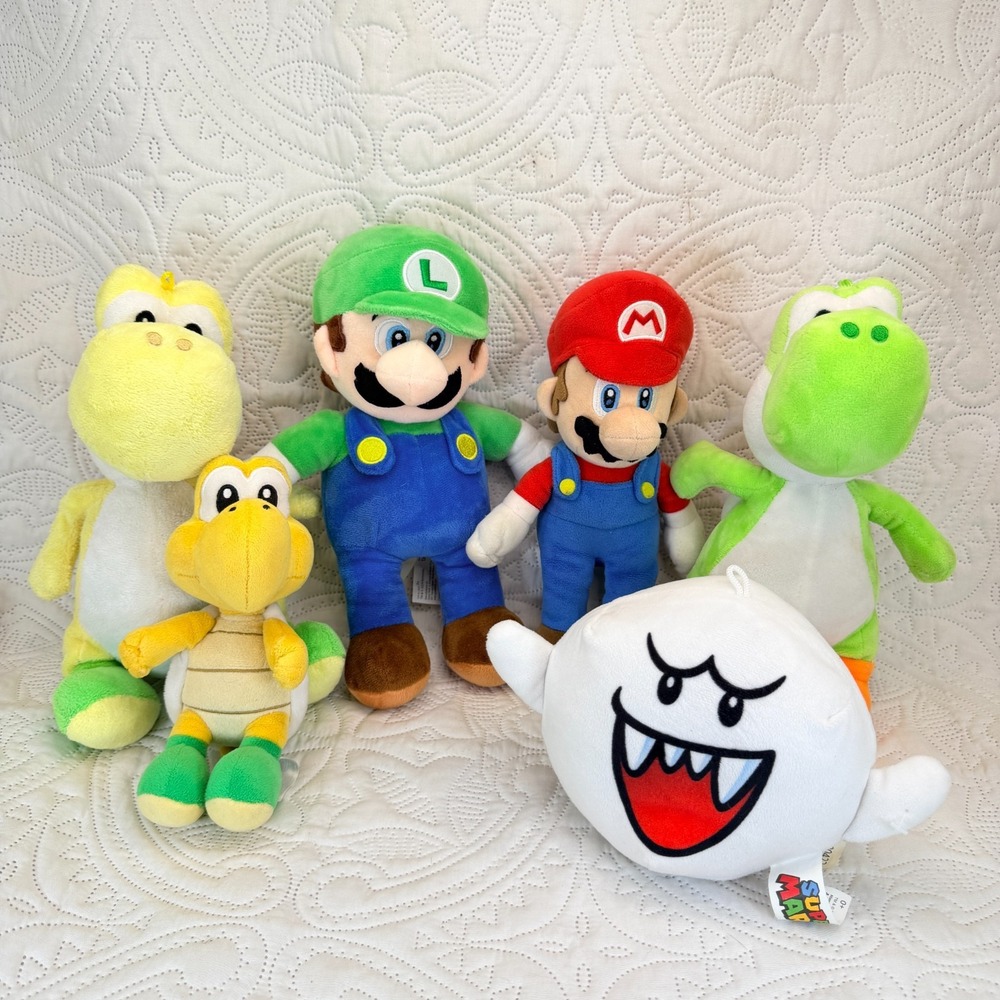 Super Mario Plush Lot 6 Sanei All Star Collection Mario Luigi Yellow Yoshi Boo